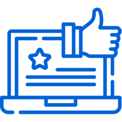 Blue laptop with star and thumbs up
